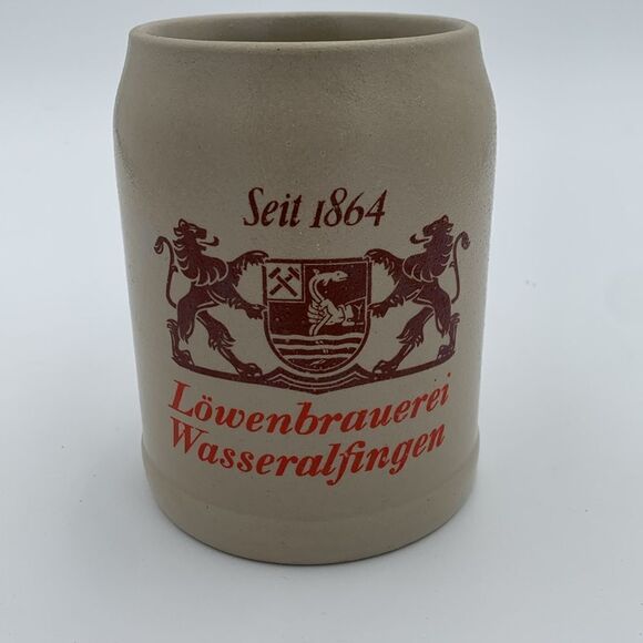 Vintage German stoneware beer stine mug Lowenbrauerei Wasseralfingen Seit 1864 - Picture 2 of 9